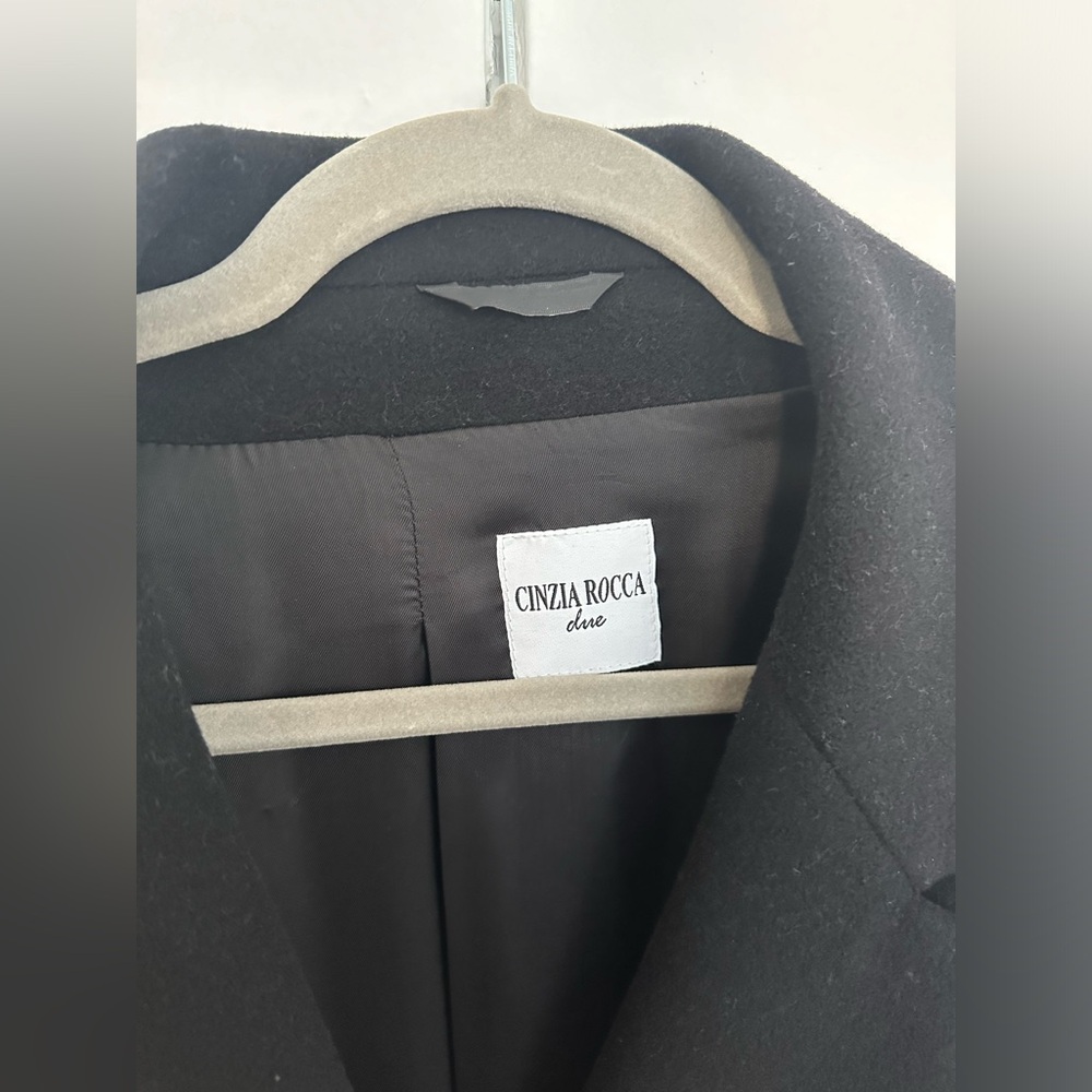 Cinzia Rocca Due wool cashmere black belted long coat jacket size 12 - Picture 4 of 8